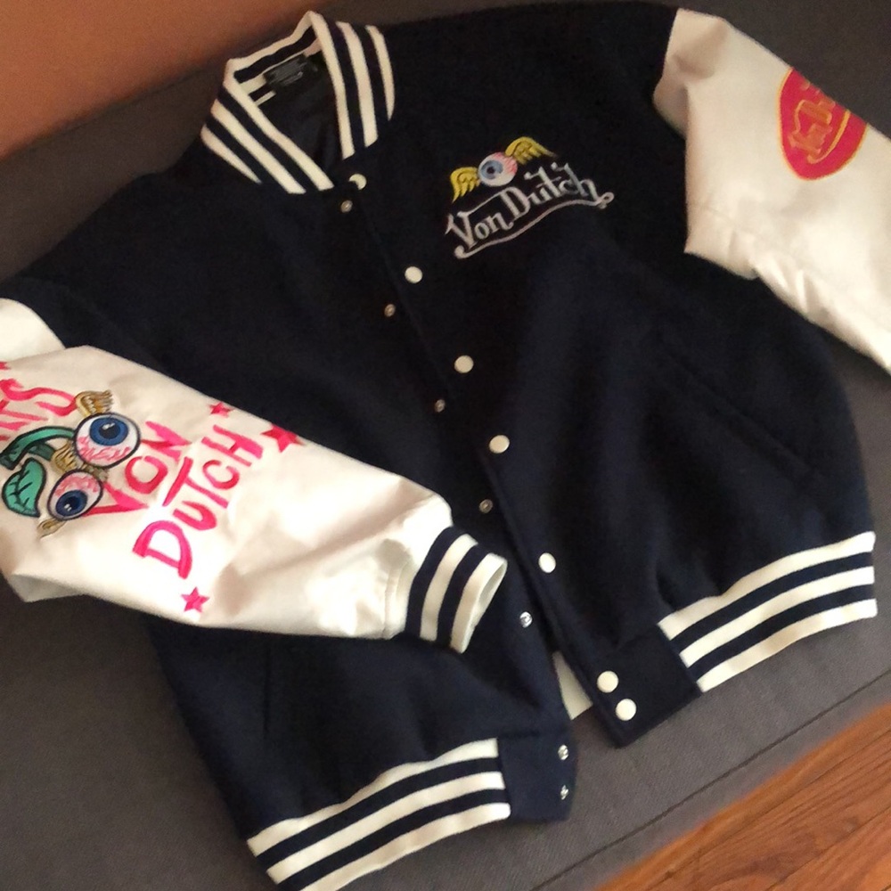 SOLD!!! Von Dutch Black and White Embroidered Jacket
